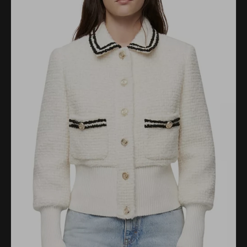 Maje Chic White Tweed Jacket with Black Accents 40 Size